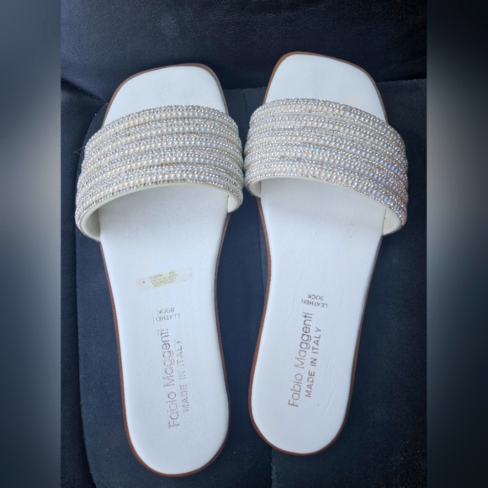 Fabio Maggenti Silver and Pearl Leather Slide